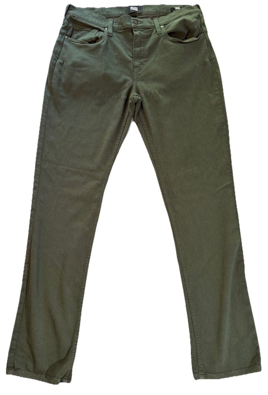Paige Federal Mens Tag 33 Actual 35x33 Olive Green Slim Straight Stretch Pants